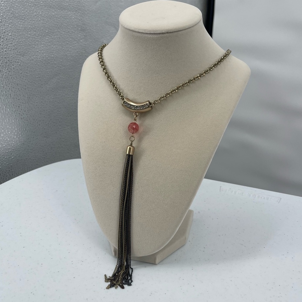 Gold toned chain tassel pendent necklace